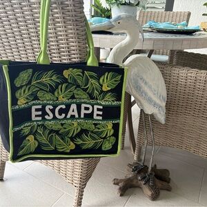 Embroidered Tropical Escape Tote Bag - Black & Green